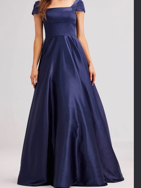 Jadore Evening Dresses & Skirts - Jadore Navy Satin Cap Sleeve Evening Gown J23032